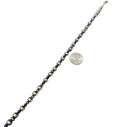 Lapis Desert Pearl Bead Necklace Sterling Silver