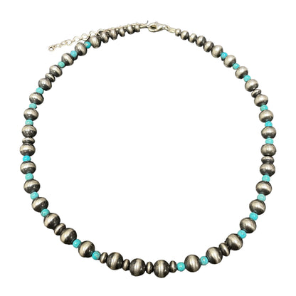 Blue Turquoise Desert Pearl Bead Necklace Sterling Silver