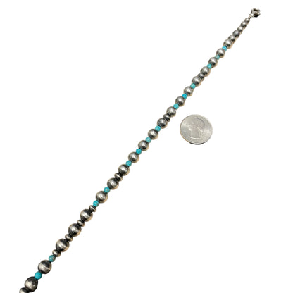 Blue Turquoise Desert Pearl Bead Necklace Sterling Silver