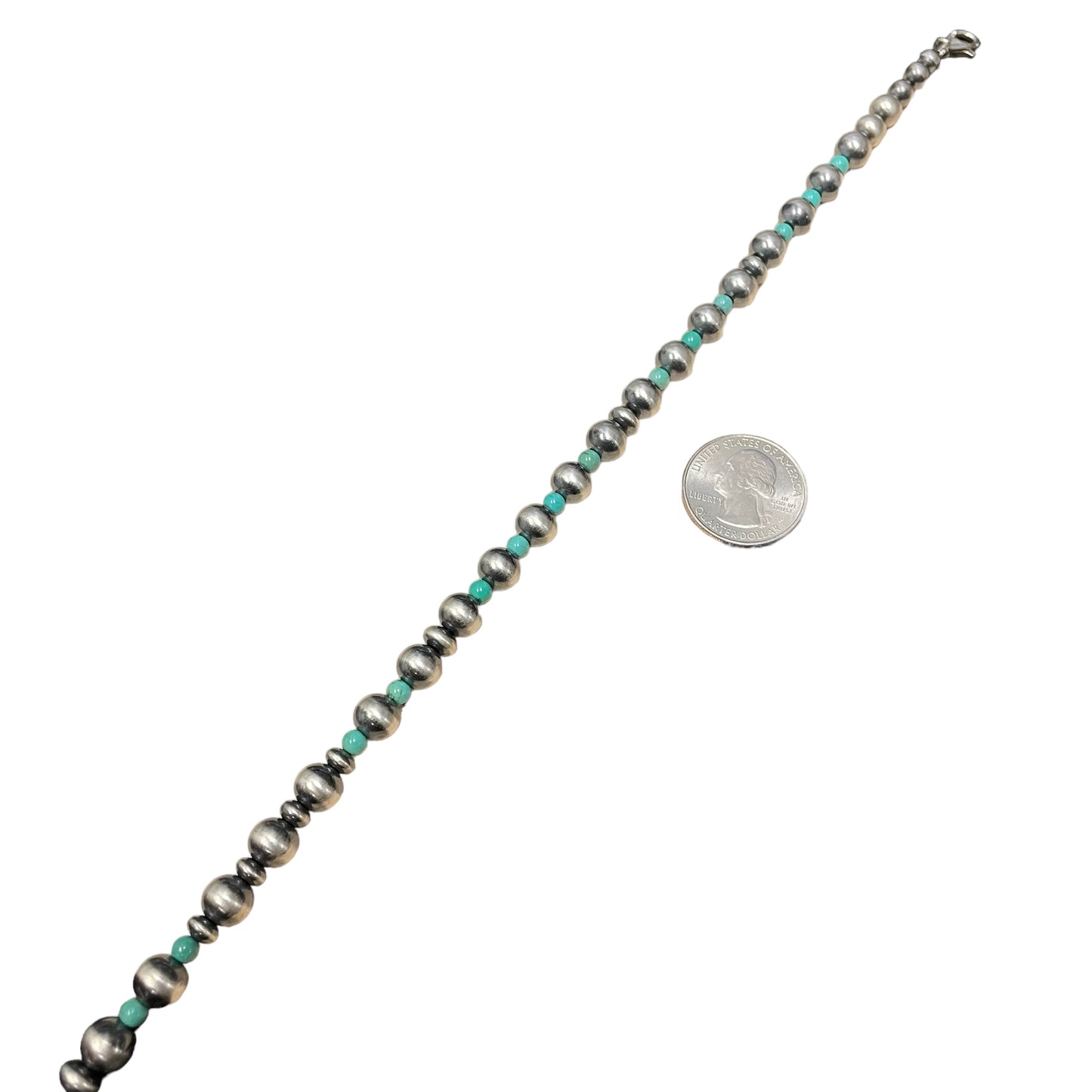 Green Turquoise Desert Pearl Bead Necklace Sterling Silver
