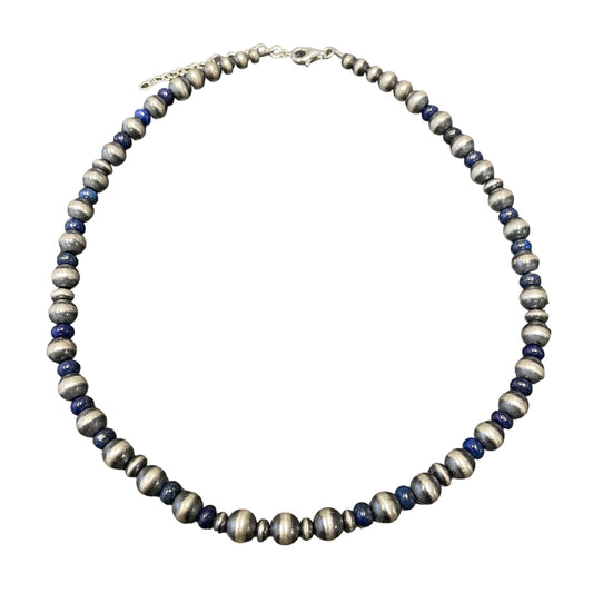 Lapis Desert Pearl Bead Necklace Sterling Silver