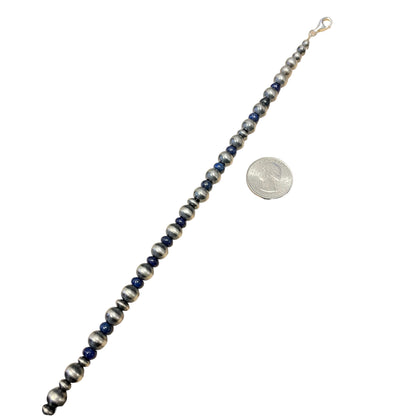 Lapis Desert Pearl Bead Necklace Sterling Silver