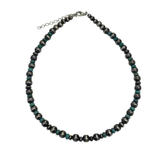 Blue Turquoise Desert Pearl Bead Necklace Sterling Silver