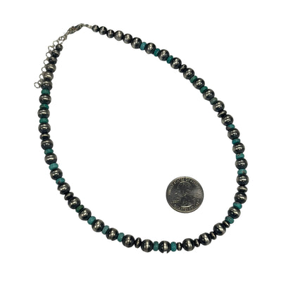 Blue Turquoise Desert Pearl Bead Necklace Sterling Silver