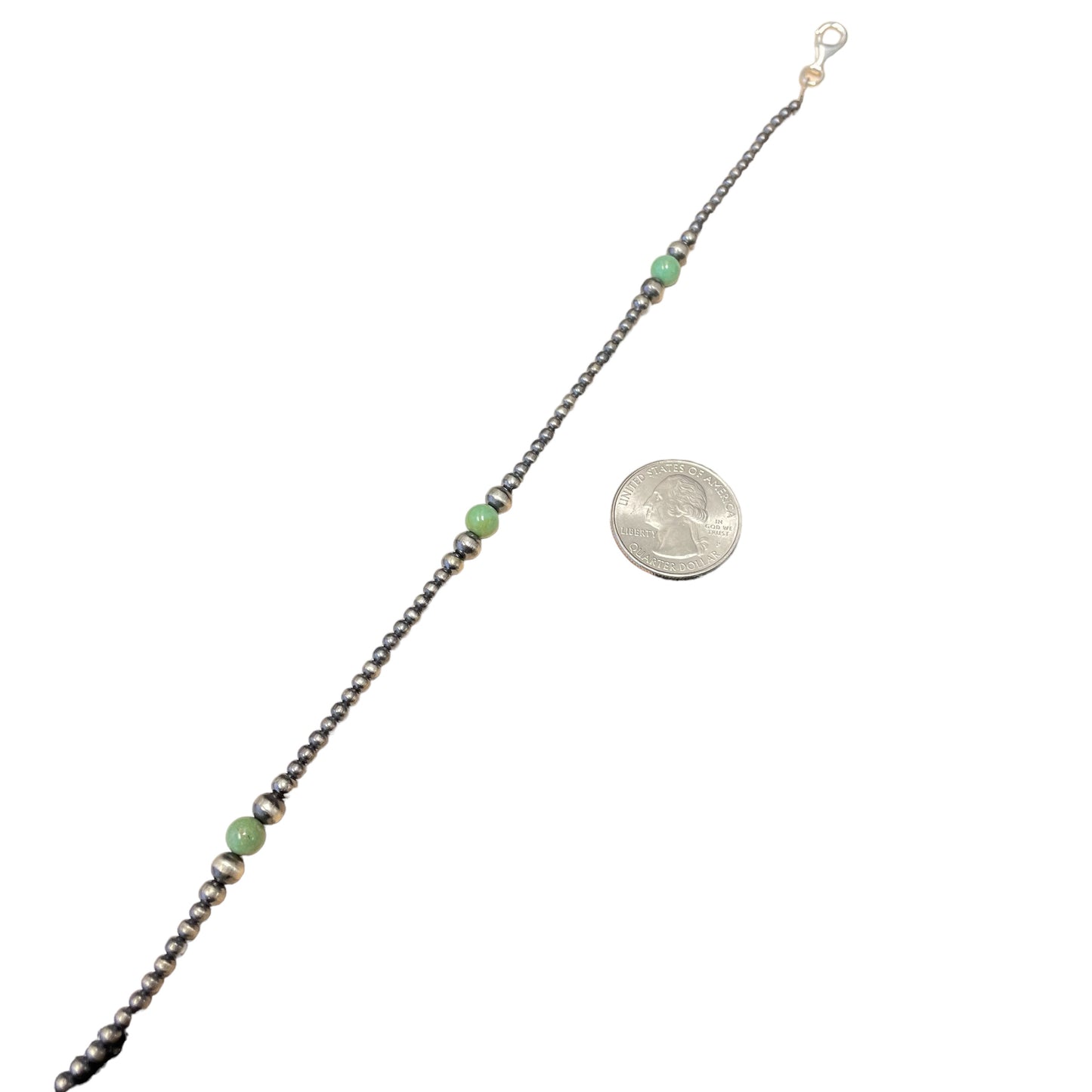 Green Turquoise Desert Pearl Bead Necklace Sterling Silver