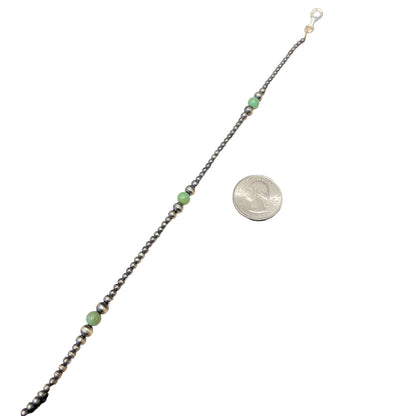 Green Turquoise Desert Pearl Bead Necklace Sterling Silver