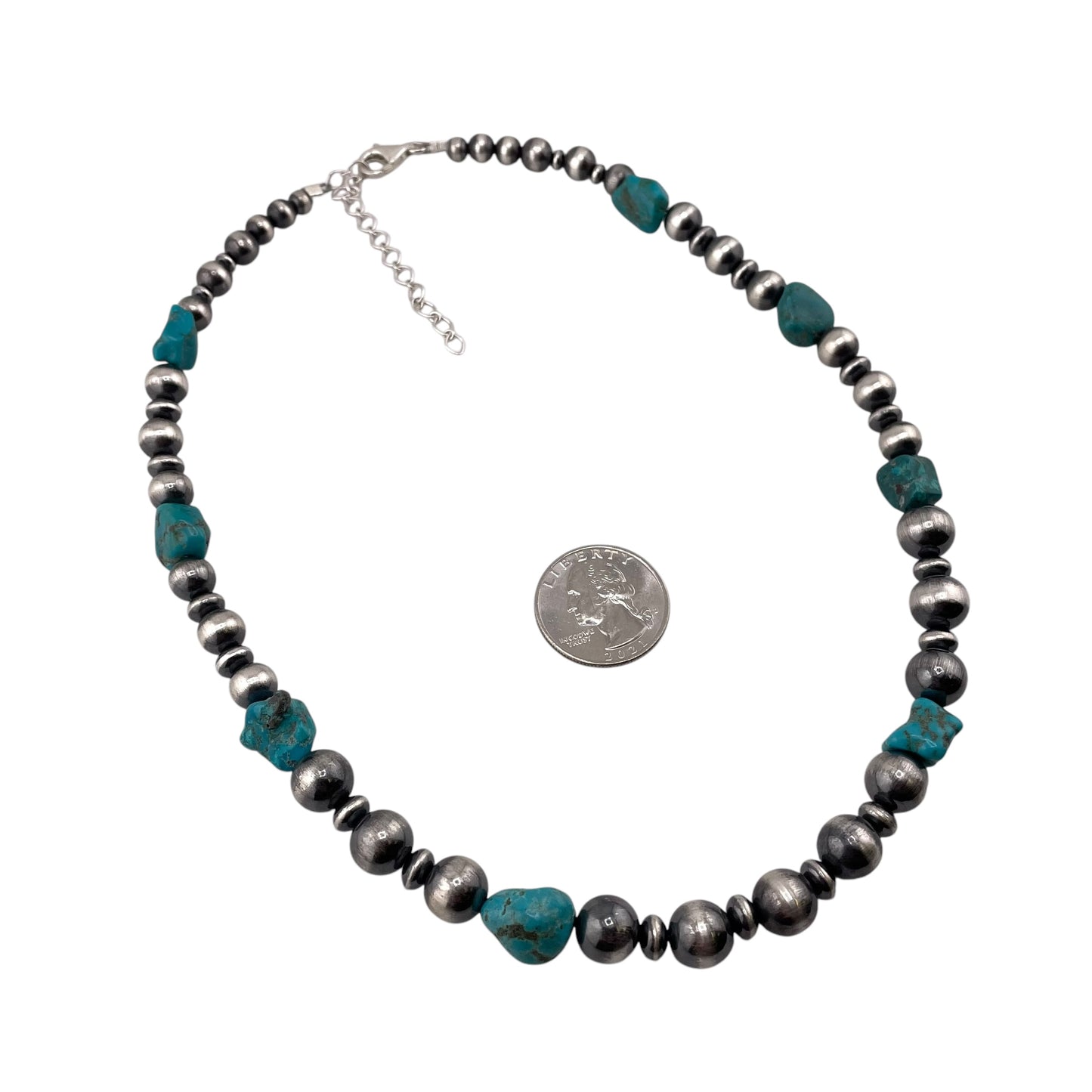 Turquoise Desert Pearl Mixed Bead Necklace Sterling Silver