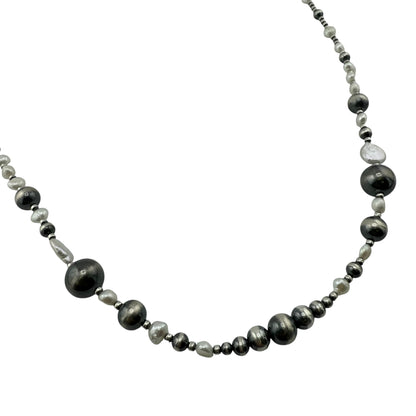 White Pearl Desert Pearls Mixed Bead Wrap Necklace Sterling Silver