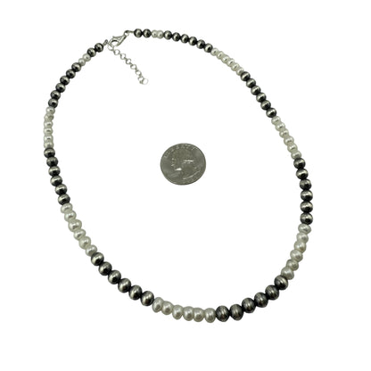 White Pearl Desert Pearls 6mm Bead 18" Necklace Sterling Silver
