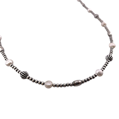 White Pearl Desert Pearls Mixed Bead Necklace Sterling Silver