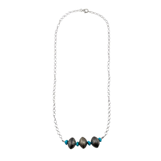 3 Mercury Dime Coin Turquoise Bar Necklace Sterling Silver