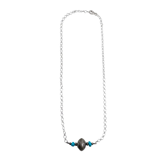 Desert Pearls Mercury Dime Coin Turquoise Bar Necklace Sterling Silver