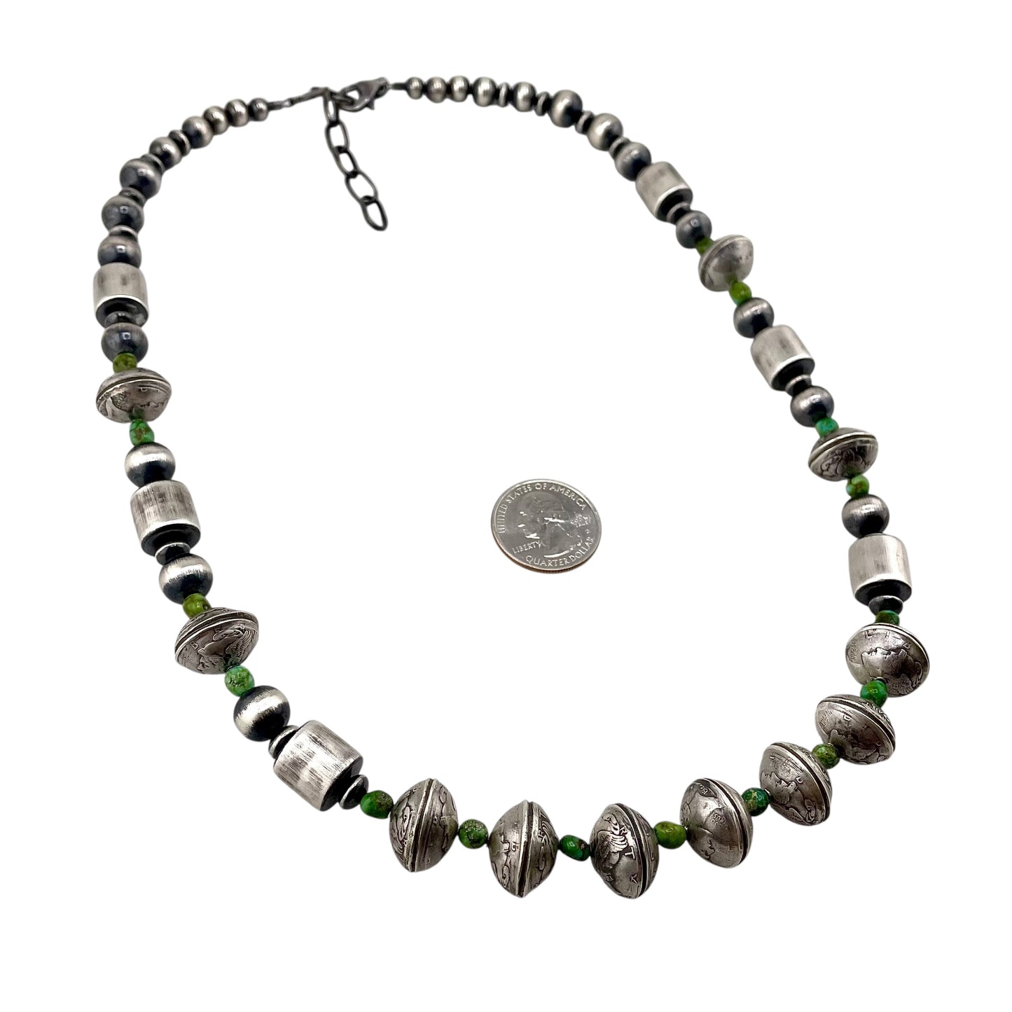 Desert Pearls & Mercury Dime Coin Sonoran Gold Turquoise Necklace Sterling Silver