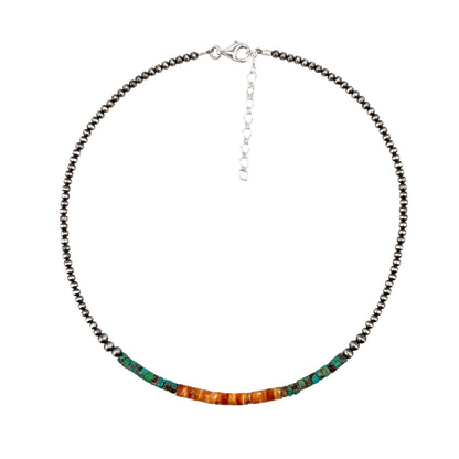 Turquoise & Spiny Oyster Desert Pearl Necklace Sterling Silver