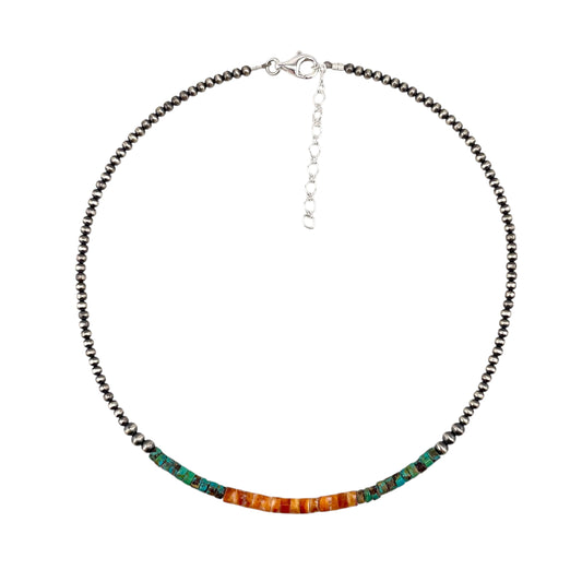Turquoise & Spiny Oyster Desert Pearl Necklace Sterling Silver