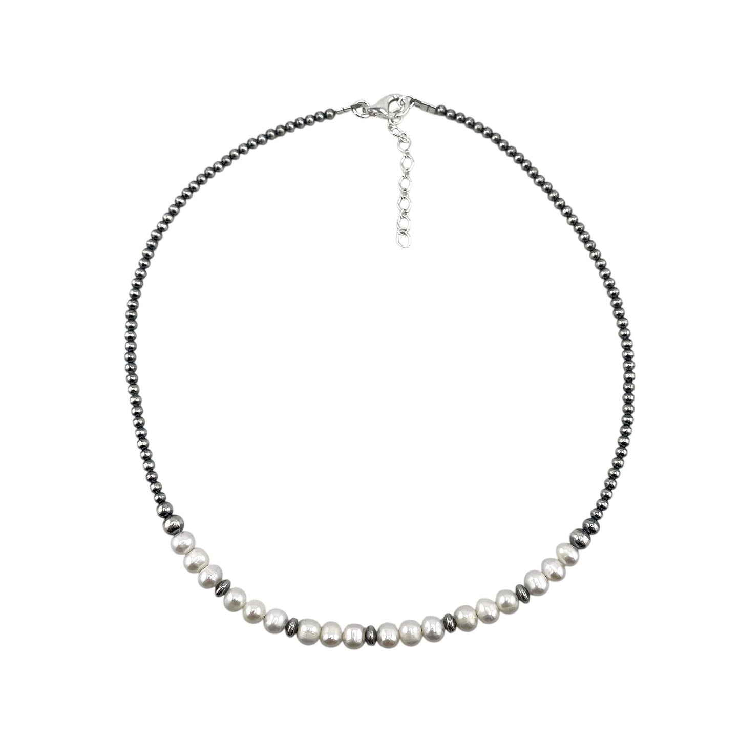 Desert Pearls & White Pearls Choker Bead Necklace Sterling Silver