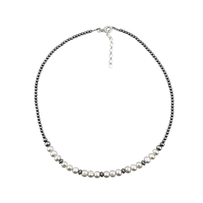 Desert Pearls & White Pearls Choker Bead Necklace Sterling Silver