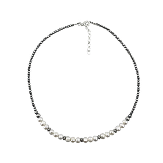 Desert Pearls & White Pearls Choker Bead Necklace Sterling Silver