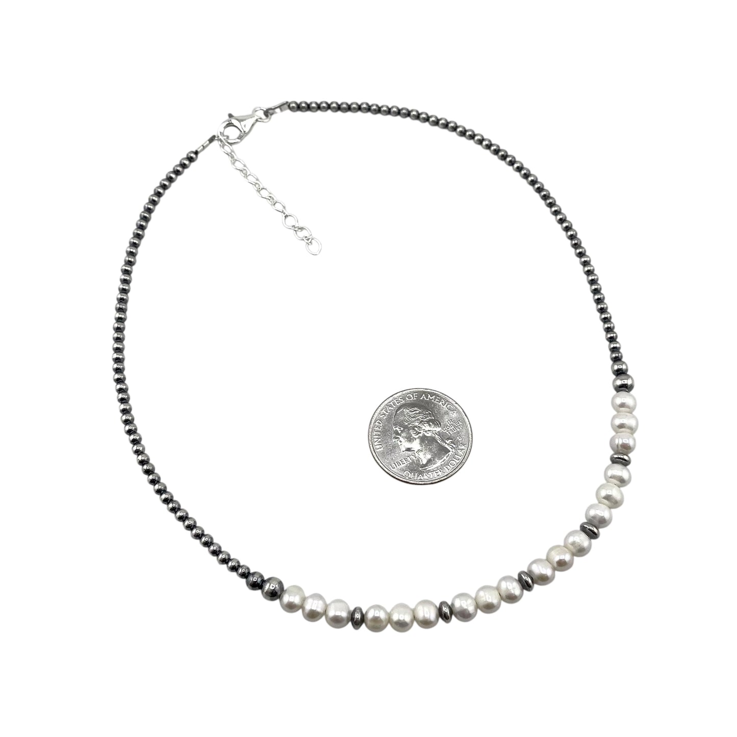 Desert Pearls & White Pearls Choker Bead Necklace Sterling Silver