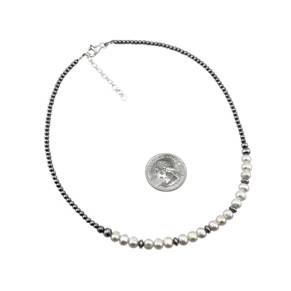 Desert Pearls & White Pearls Choker Bead Necklace Sterling Silver