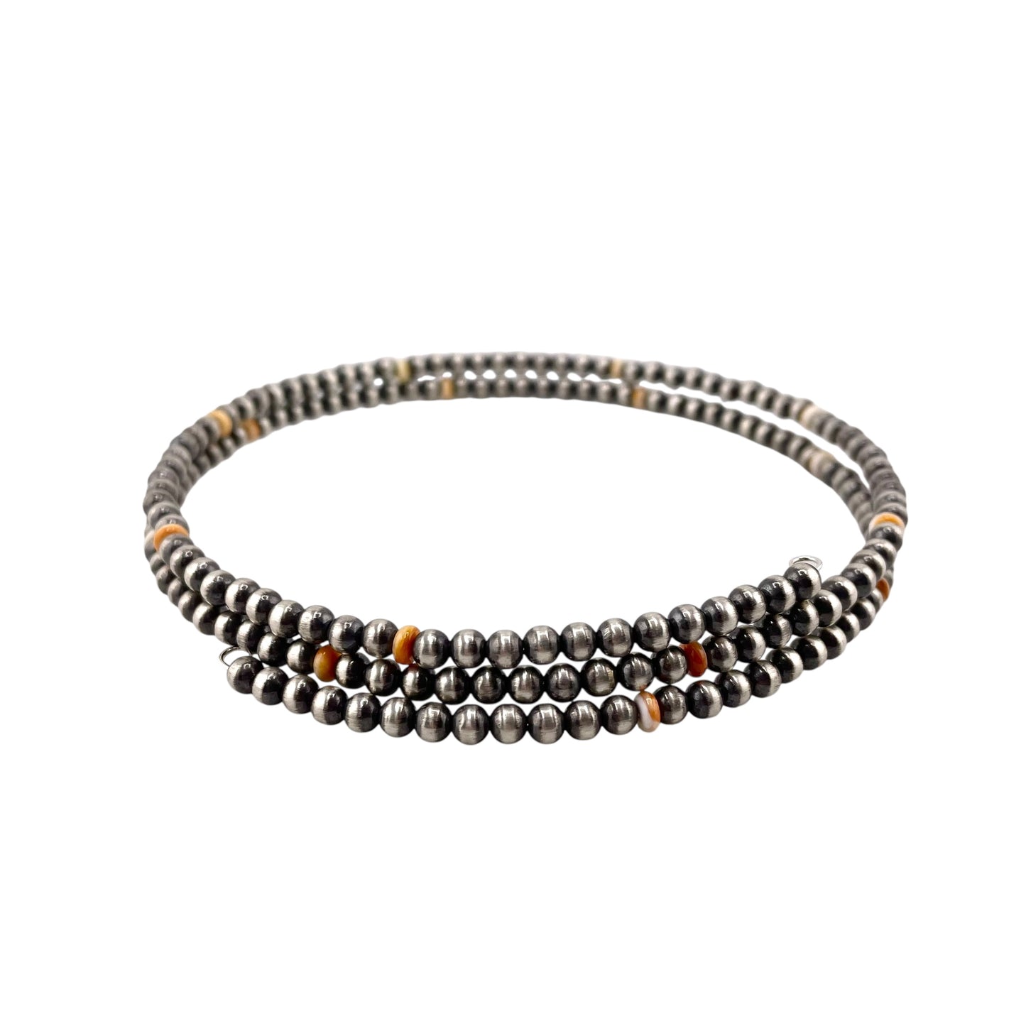 Orange Spiny Oyster Desert Pearls 4mm Bead Wrap Necklace Sterling Silver