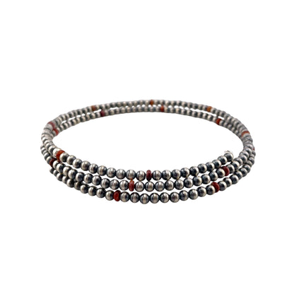 Red Spiny Oyster Desert Pearls 4mm Bead Wrap Necklace Sterling Silver