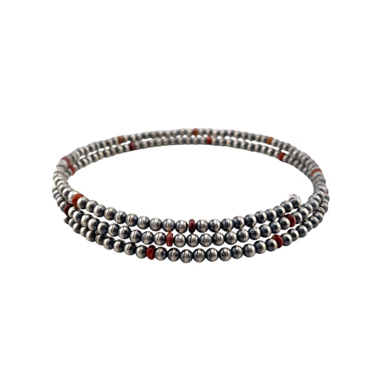 Red Spiny Oyster Desert Pearls 4mm Bead Wrap Necklace Sterling Silver