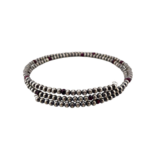 Purple Spiny Oyster Desert Pearls 4mm Bead Wrap Necklace Sterling Silver