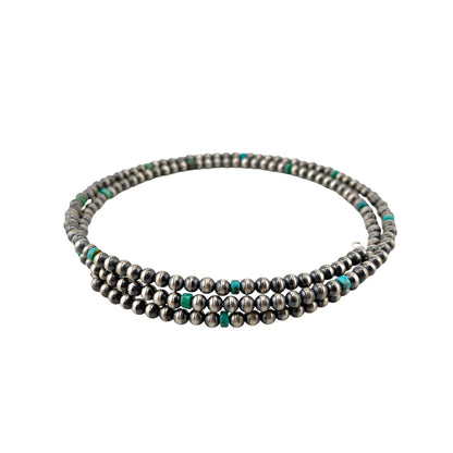 Turquoise Desert Pearls 4mm Bead Wrap Necklace Sterling Silver