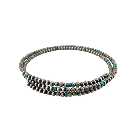 Turquoise Desert Pearls 4mm Bead Wrap Necklace Sterling Silver