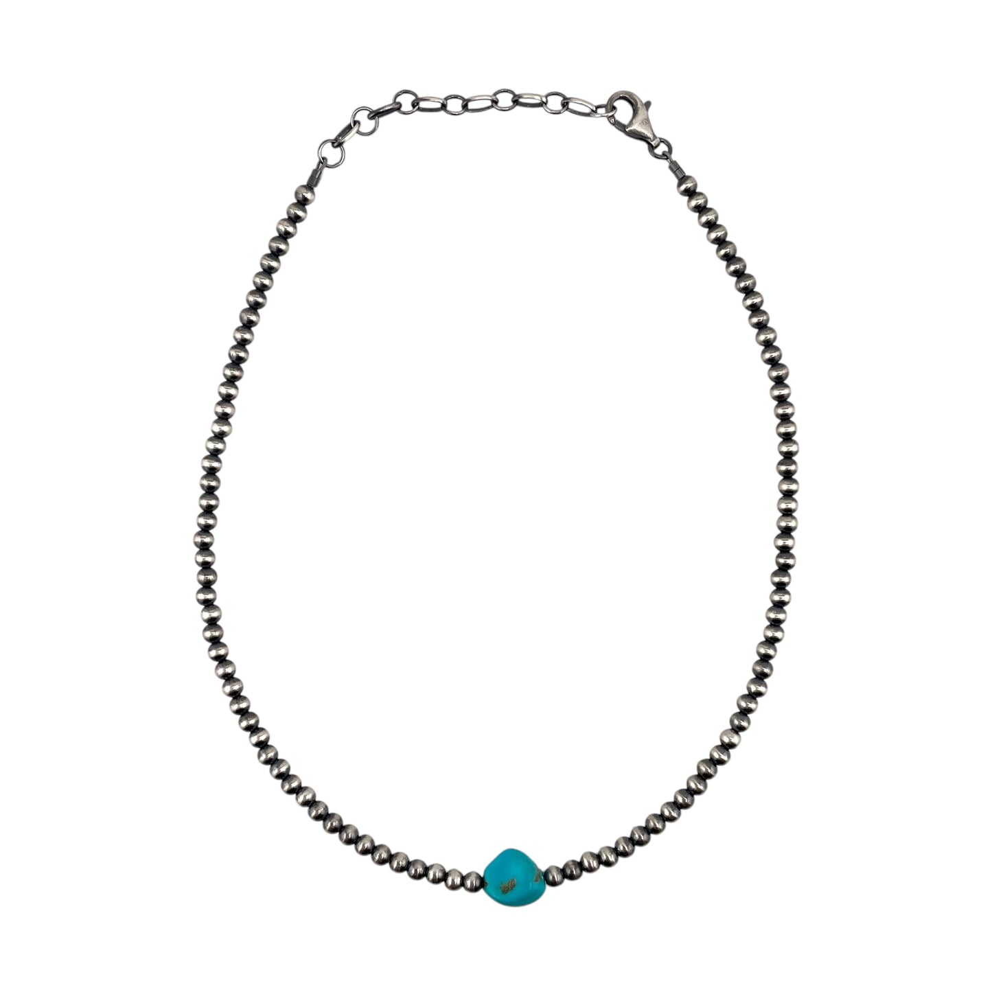 Desert Pearls 4mm Bead Turquoise Nugget Necklace Sterling Silver