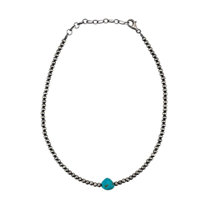 Desert Pearls 4mm Bead Turquoise Nugget Necklace Sterling Silver