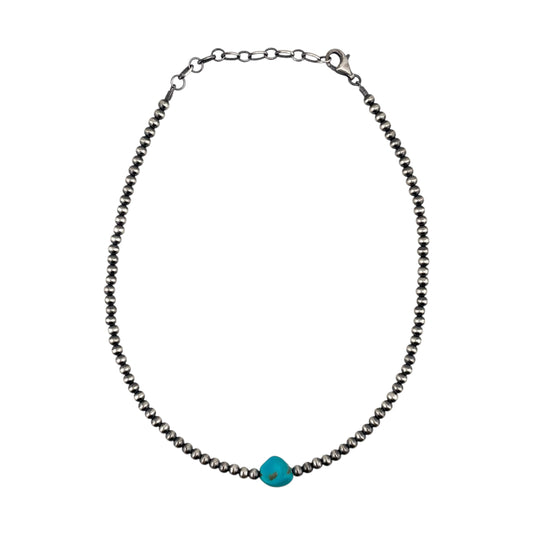 Desert Pearls 4mm Bead Turquoise Nugget Necklace Sterling Silver