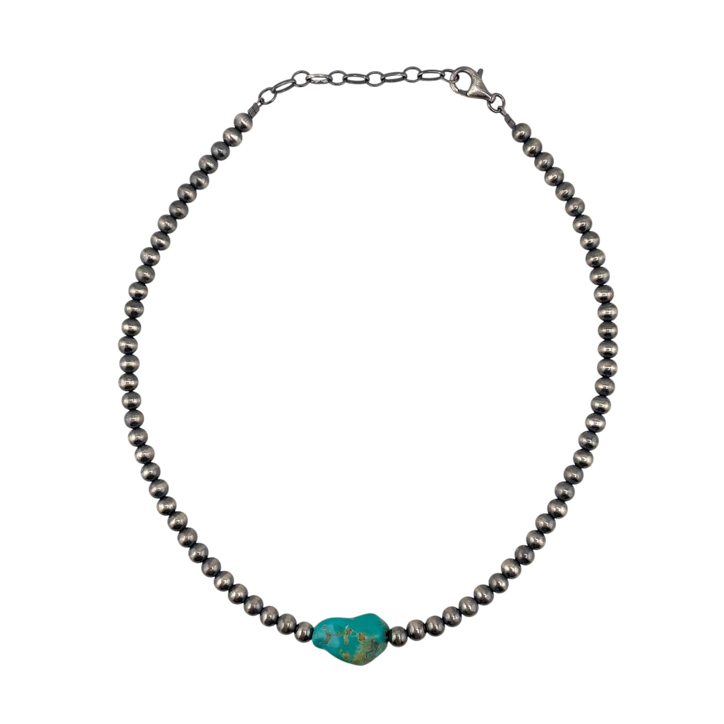 Desert Pearls 5mm Bead Turquoise Nugget Necklace Sterling Silver