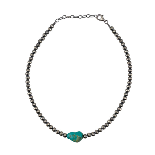 Desert Pearls 5mm Bead Turquoise Nugget Necklace Sterling Silver