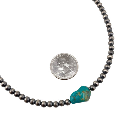 Desert Pearls 5mm Bead Turquoise Nugget Necklace Sterling Silver