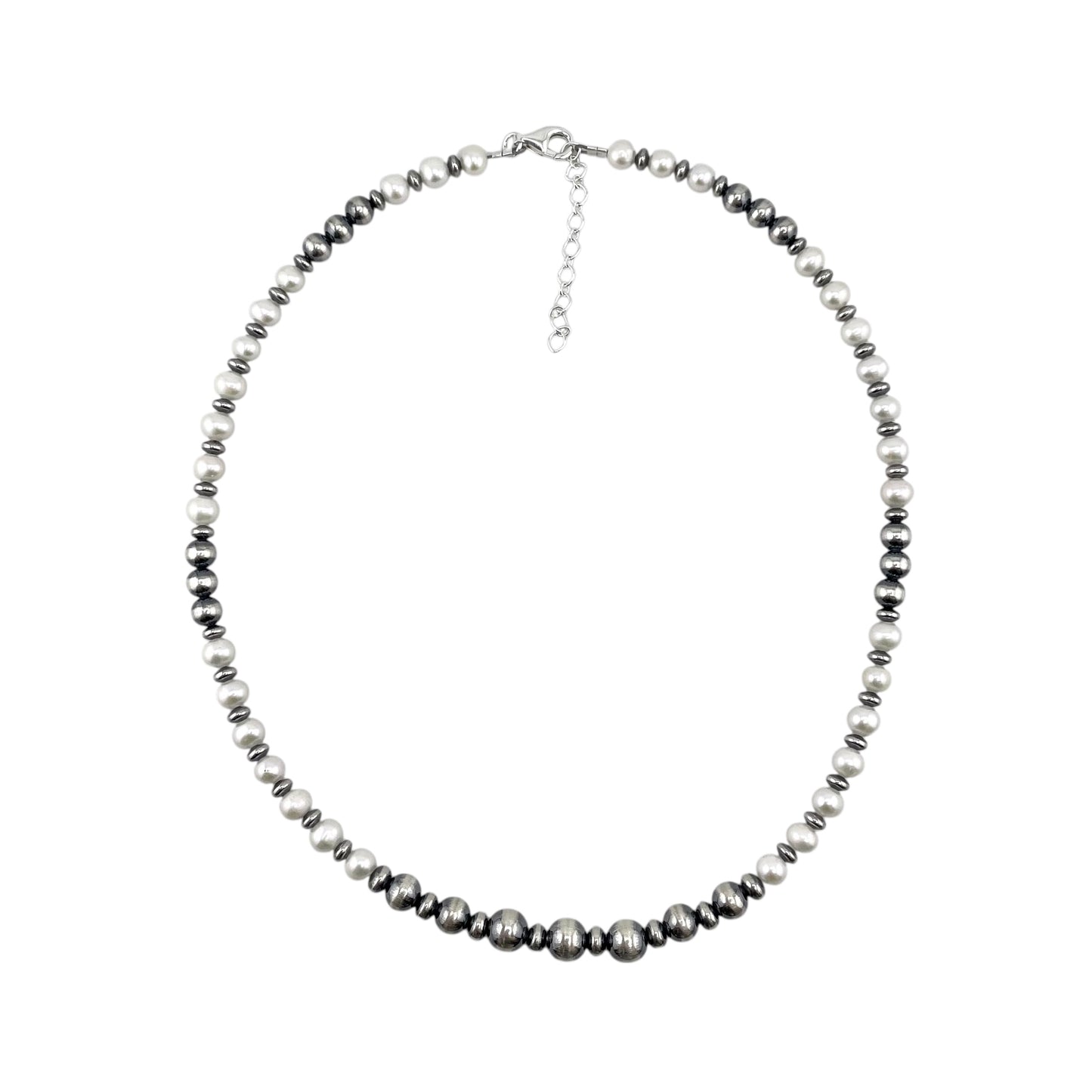 Desert Pearls & White Pearls Bead Necklace Sterling Silver