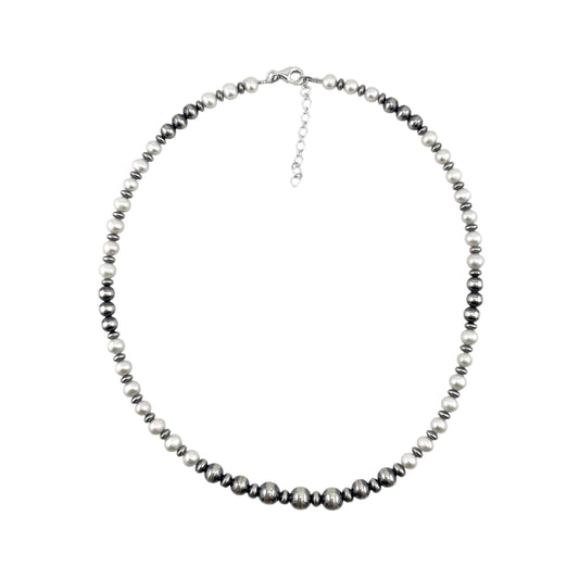 Desert Pearls & White Pearls Bead Necklace Sterling Silver