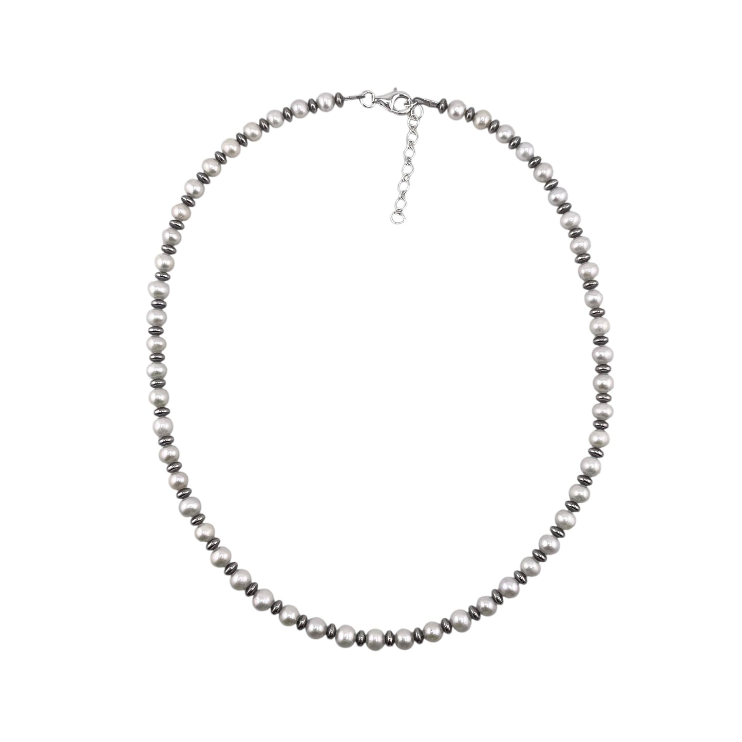 Desert Pearls & White Pearls Rondelle Bead Necklace Sterling Silver