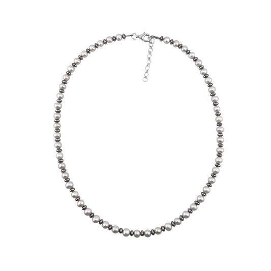 Desert Pearls & White Pearls Rondelle Bead Necklace Sterling Silver