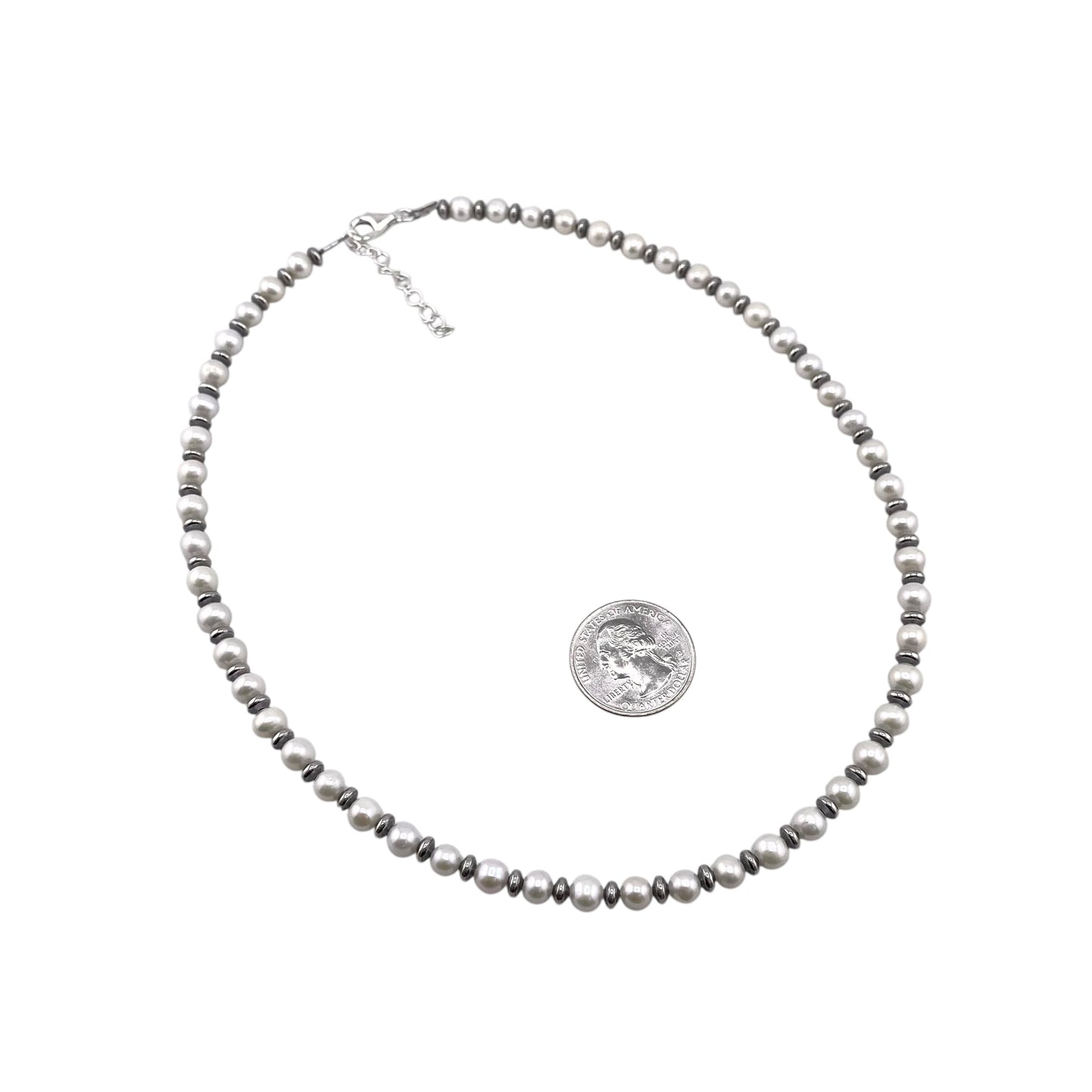 Desert Pearls & White Pearls Rondelle Bead Necklace Sterling Silver