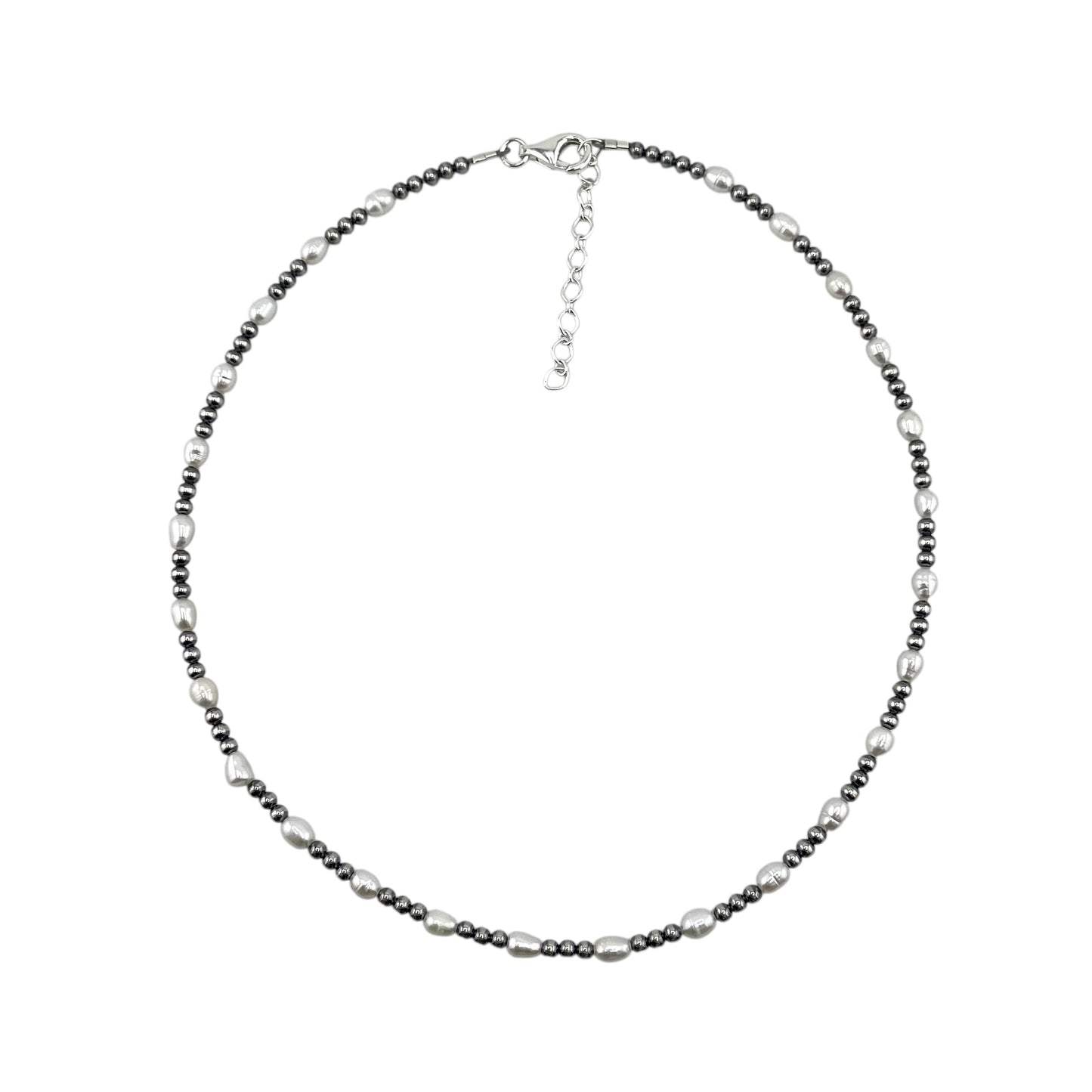 Desert Pearls & White Pearls Rice Bead 3mm Necklace Sterling Silver