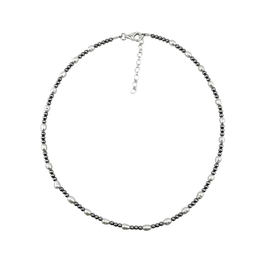 Desert Pearls & White Pearls Rice Bead 3mm Necklace Sterling Silver