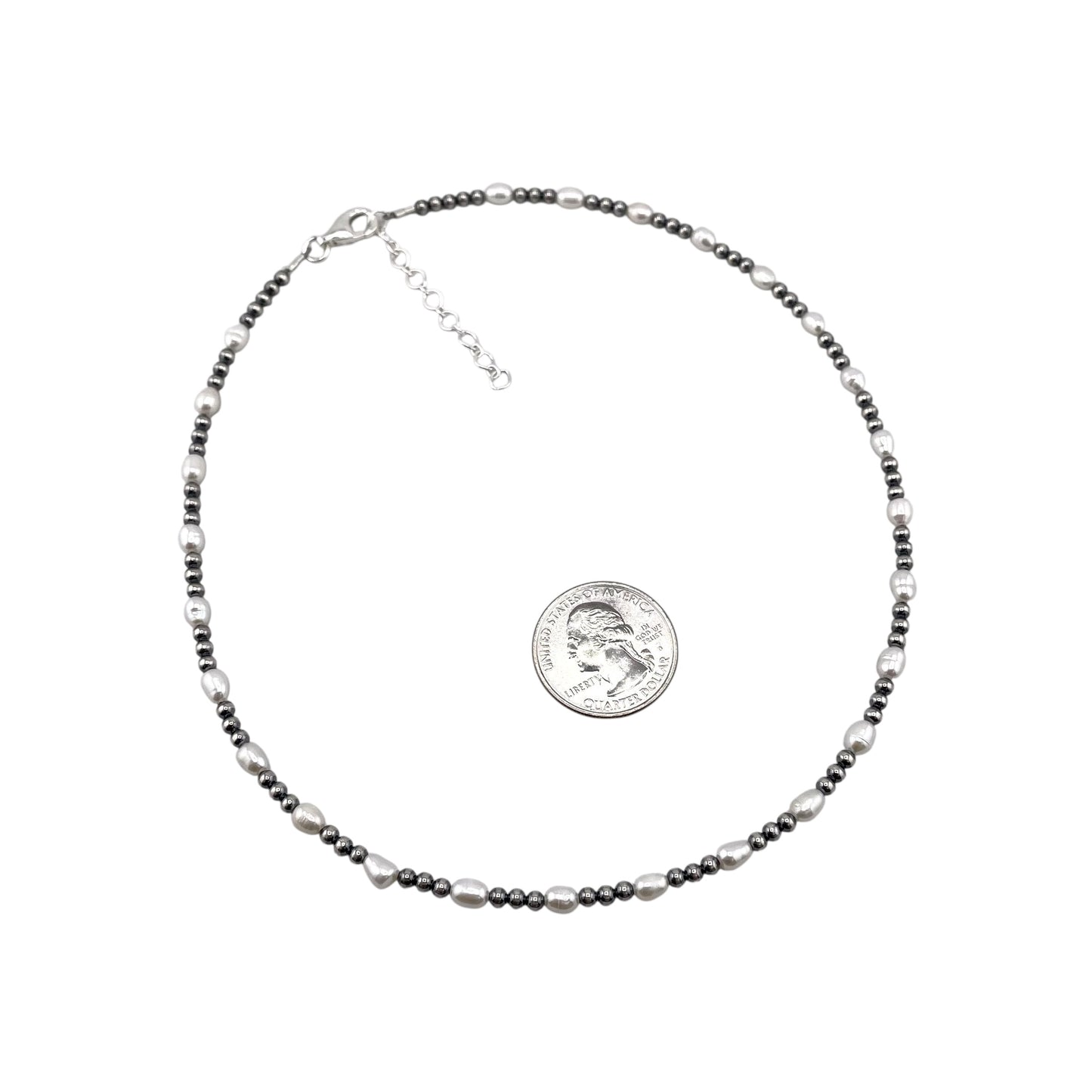 Desert Pearls & White Pearls Rice Bead 3mm Necklace Sterling Silver