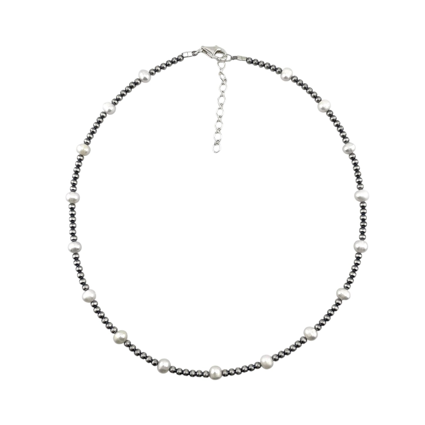 Desert Pearls & White Pearls Bead 3mm Necklace Sterling Silver