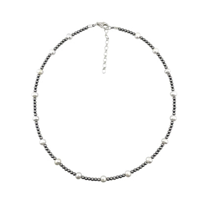 Desert Pearls & White Pearls Bead 3mm Necklace Sterling Silver