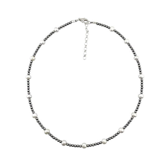 Desert Pearls & White Pearls Bead 3mm Necklace Sterling Silver