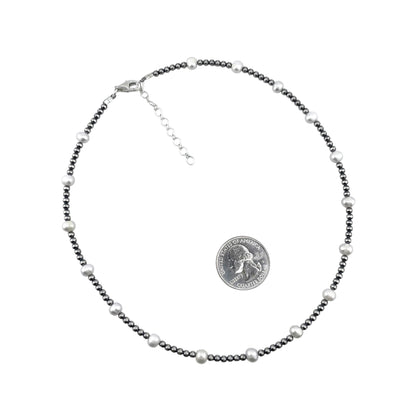 Desert Pearls & White Pearls Bead 3mm Necklace Sterling Silver