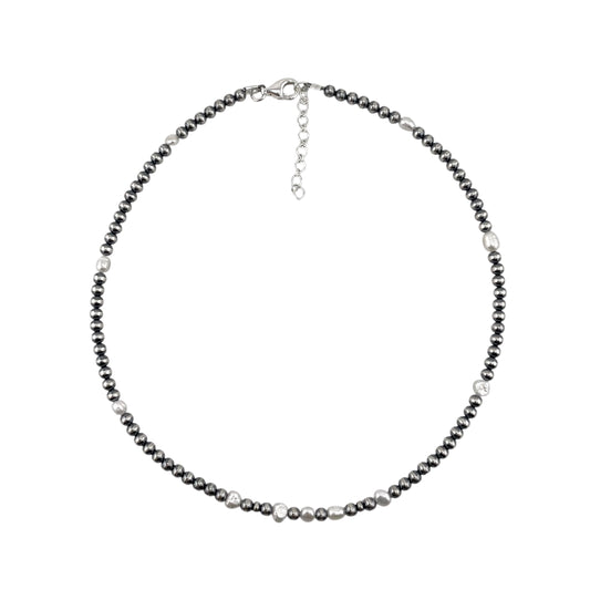 Desert Pearls & White Pearls Bead Necklace Sterling Silver