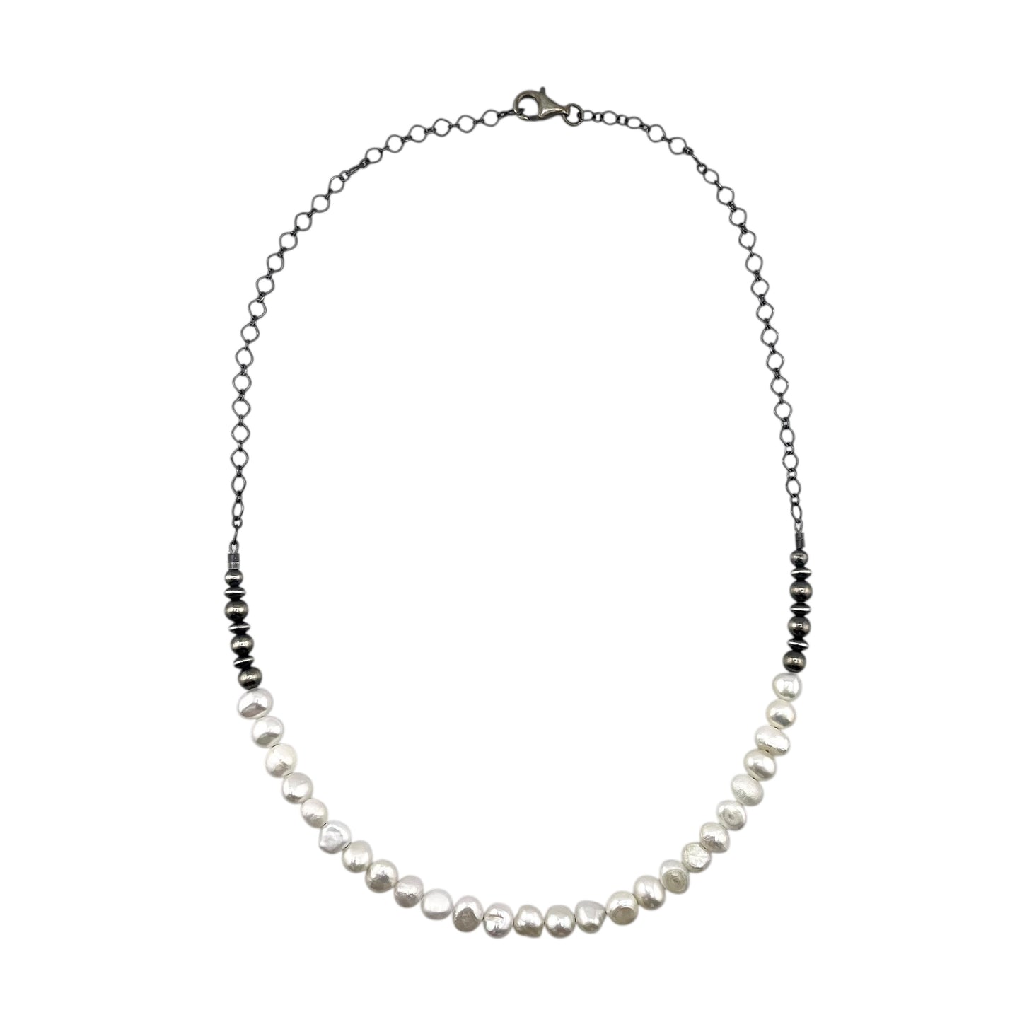 Desert Pearls & White Pearls Bead Chain Choker Necklace Sterling Silver